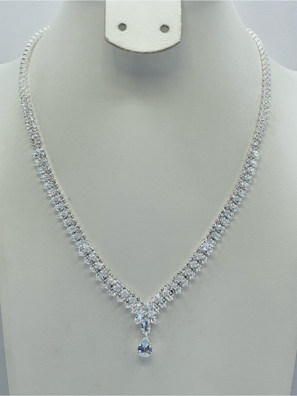 Swarovski Crystal Elements White Crystal Y Drop Bridal Tennis Necklace Art Deco